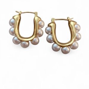 Mini Pearl Hoop Earrings (Gold Tone)